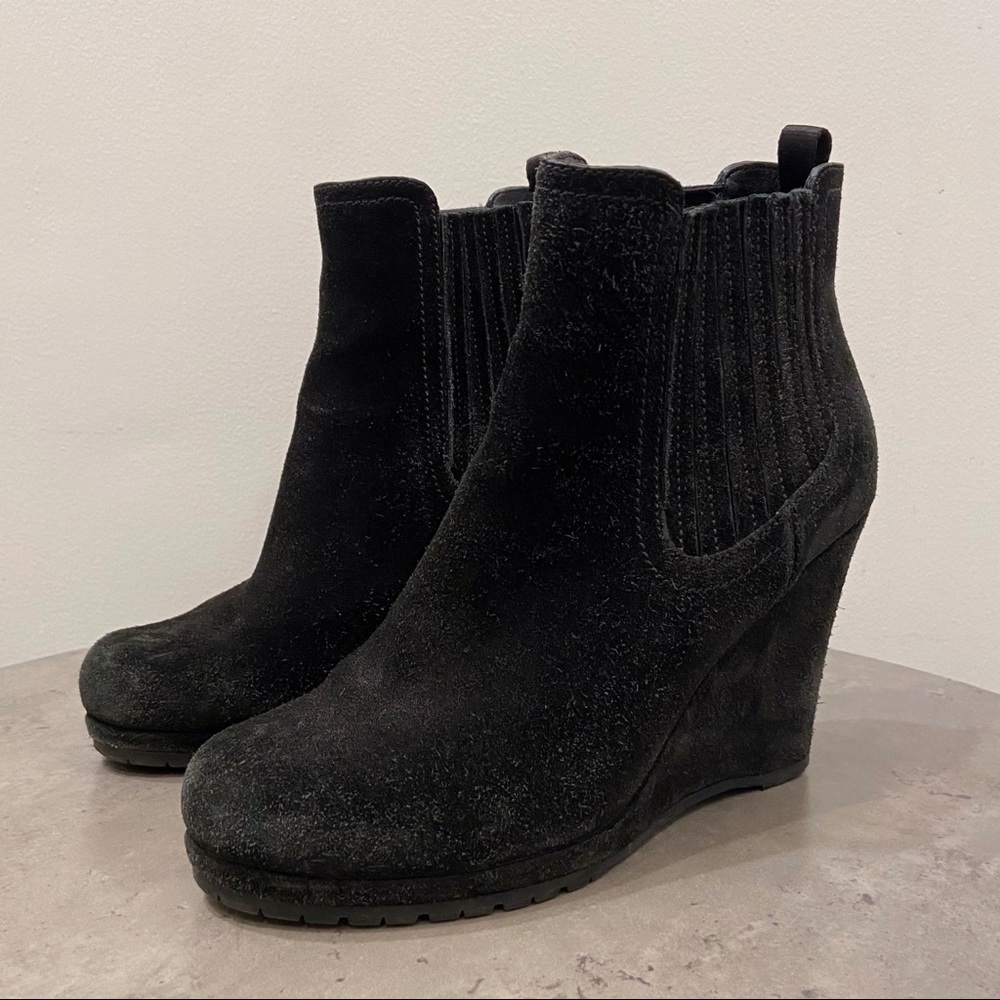 Prada Suede Wedge Ankle Chelsea Boots